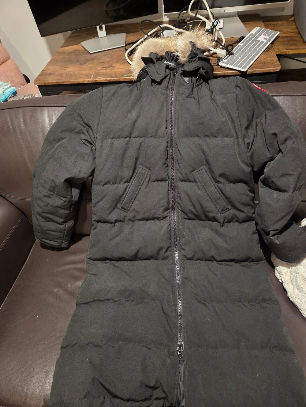 Canada Goose Black Long Down Puffer Coat with Fur-Trim Hood